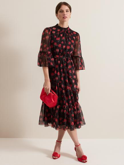 Phase Eight Petite Lela Floral Dress, Black/Multi, Black/Multi
