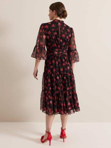 Phase Eight Petite Lela Floral Dress, Black/Multi - view 2, Black/Multi