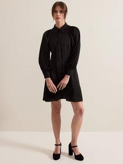 Phase Eight Petite Tila Satin Shirt Dress, Black, Black