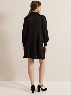 Phase Eight Petite Tila Satin Shirt Dress, Black - view 2, Black