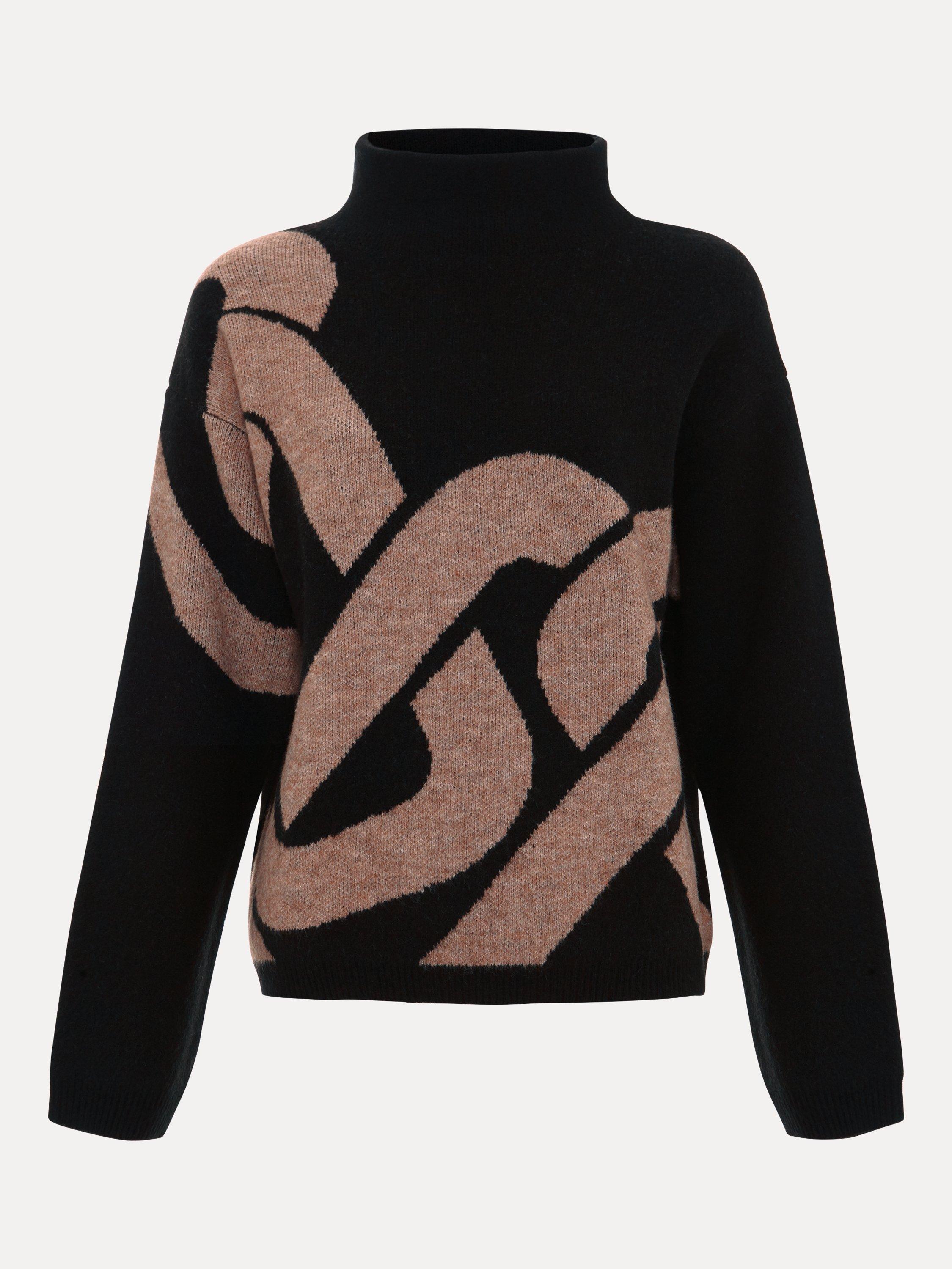 Product image 5 of 11, which shows Phase Eight Cleo Chain Wool Blend Jumper, Black/Camel, S