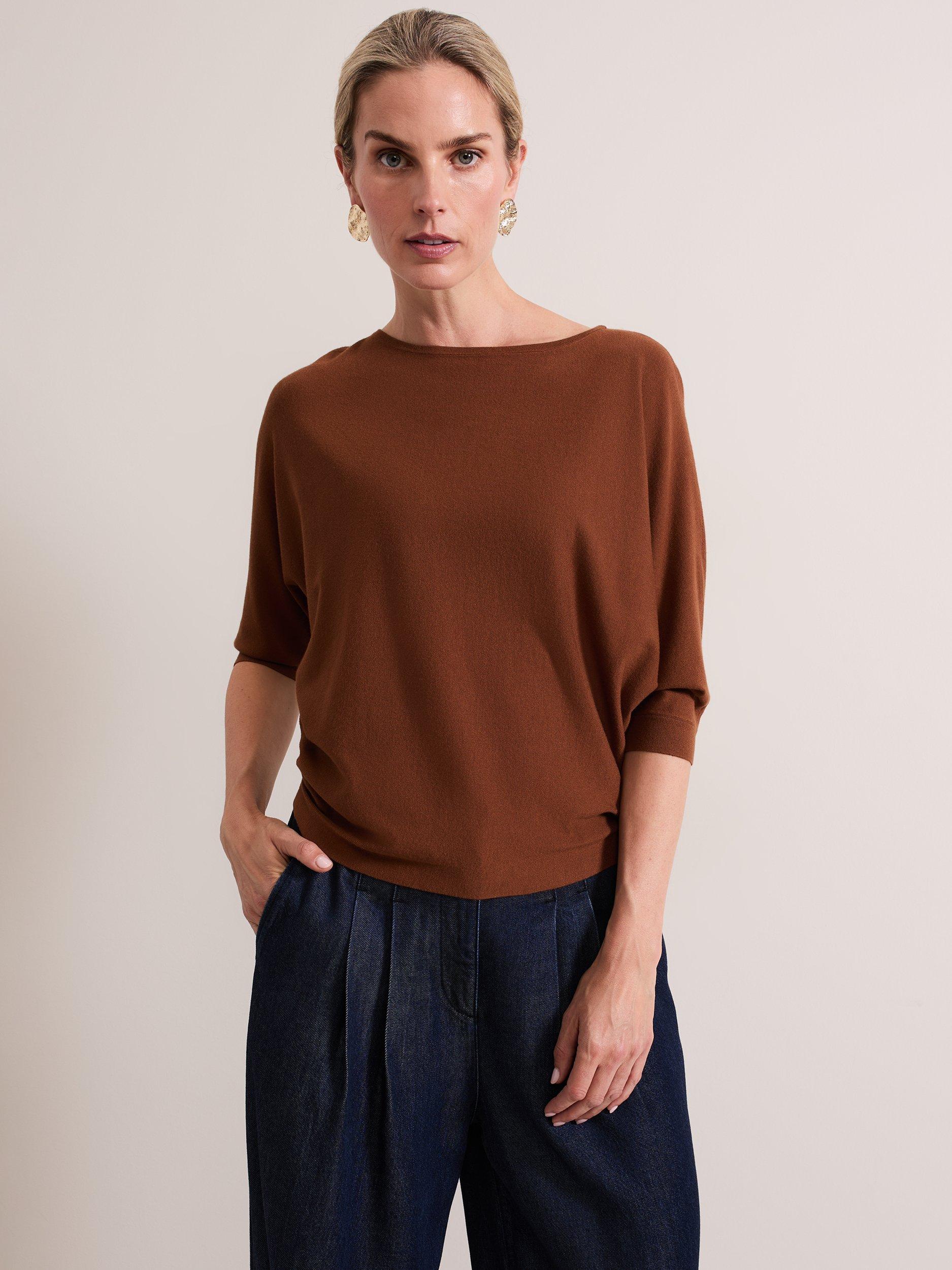 Product image 1 of 6, which shows Phase Eight Cristine Fine Knit Batwing Jumper, Spice, XS