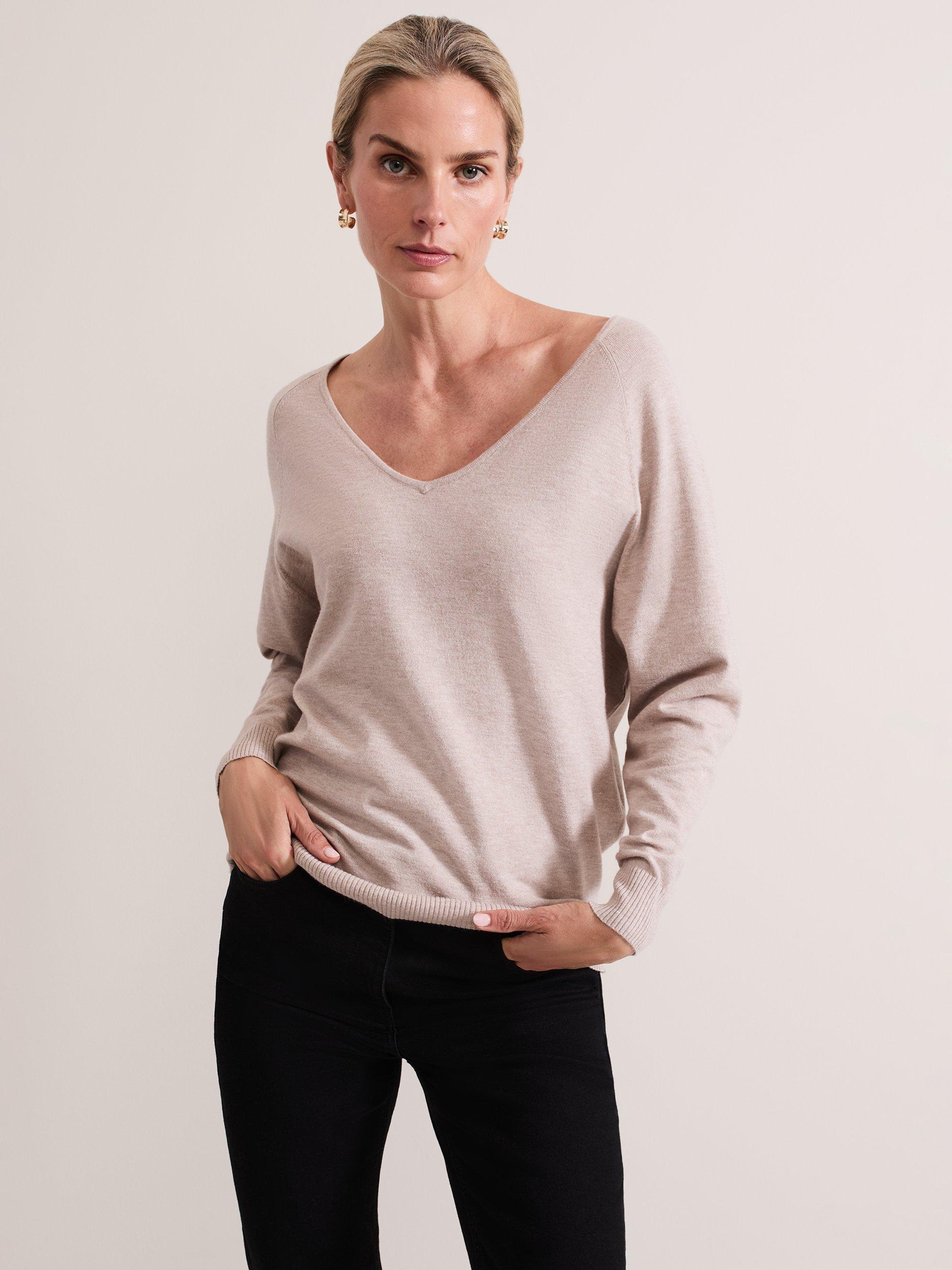 Product image 1 of 6, which shows Phase Eight Senita V-Neck Jumper, Oatmeal, XS