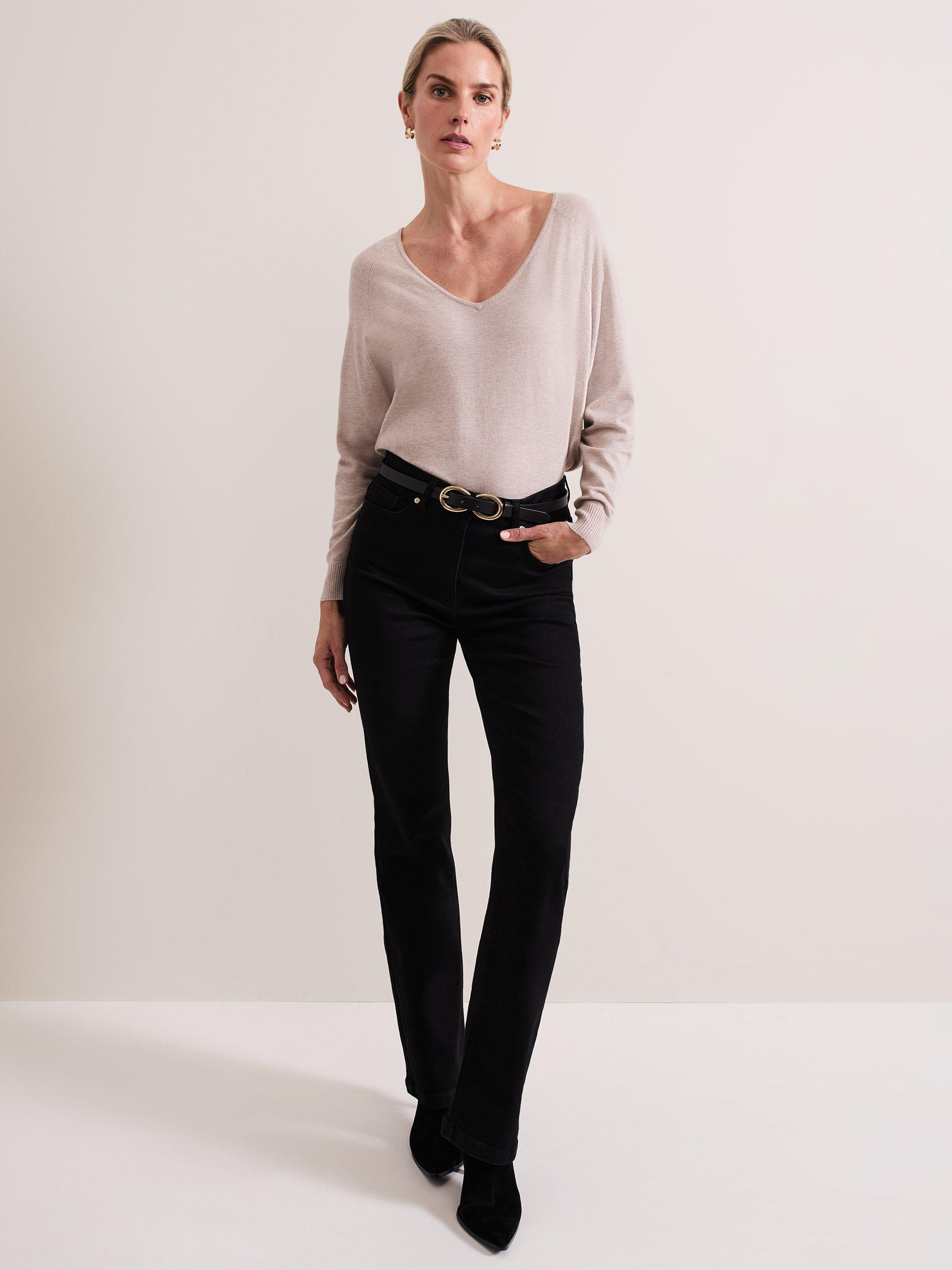 Product image 3 of 6, which shows Phase Eight Senita V-Neck Jumper, Oatmeal, XS