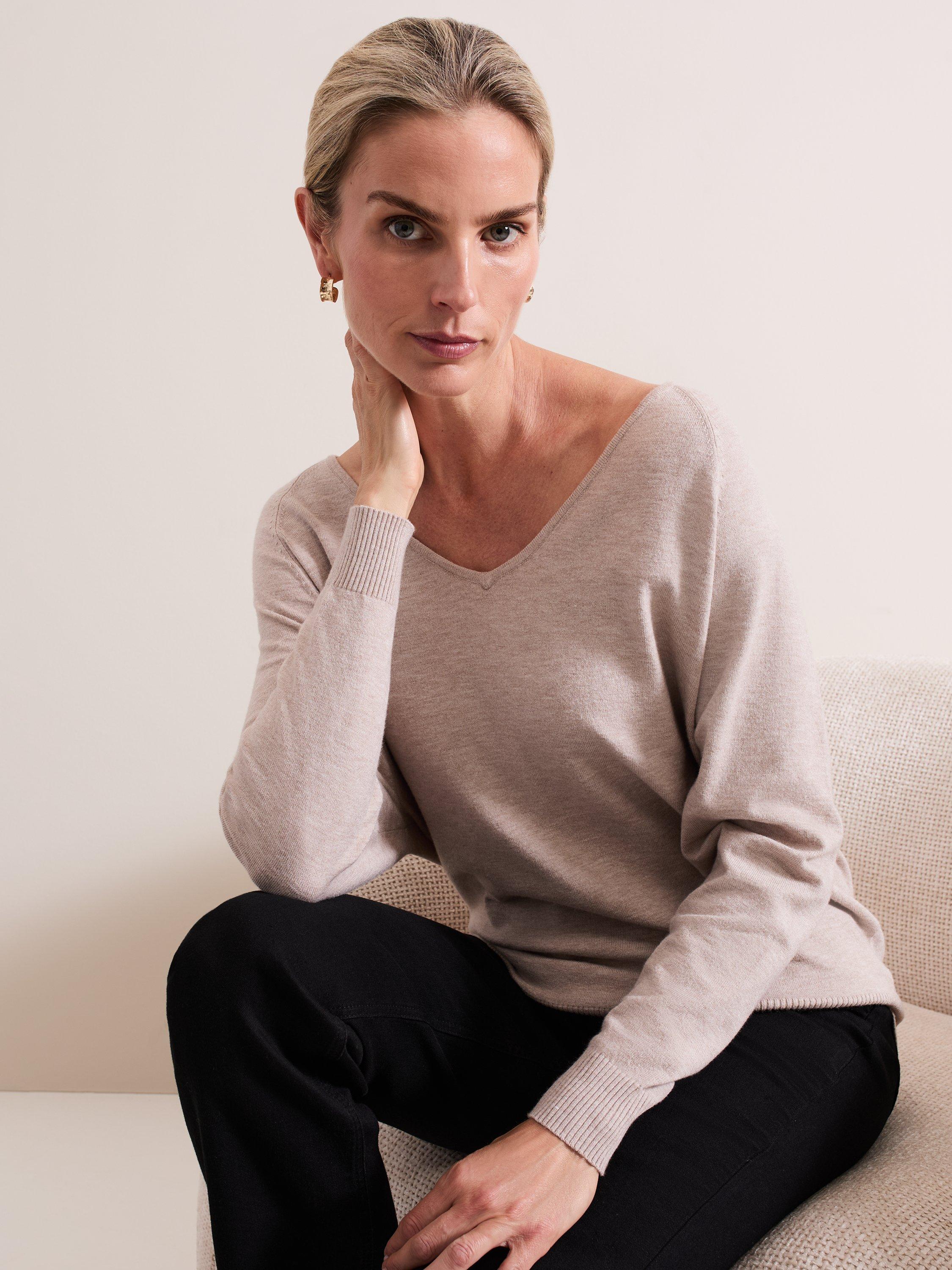 Product image 4 of 6, which shows Phase Eight Senita V-Neck Jumper, Oatmeal, XS