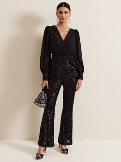 Phase Eight Milena Sequin Jumpsuit, Black, Black