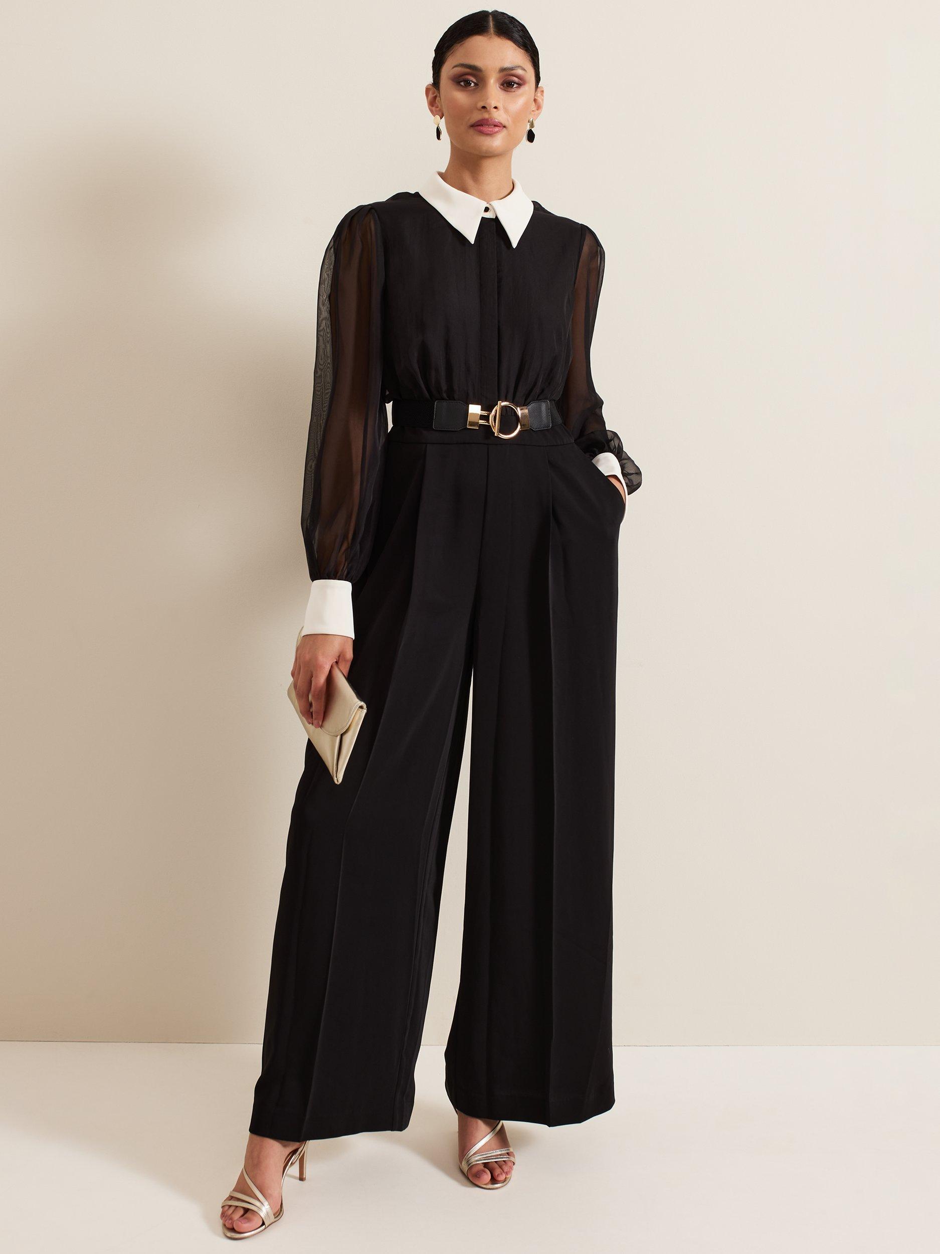 Product image 1 of 9, which shows Phase Eight Nerissa Collar Jumpsuit, Black, 10