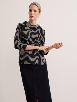 Phase Eight Rena Swirl Print Top, Black/Stone, Black/Stone