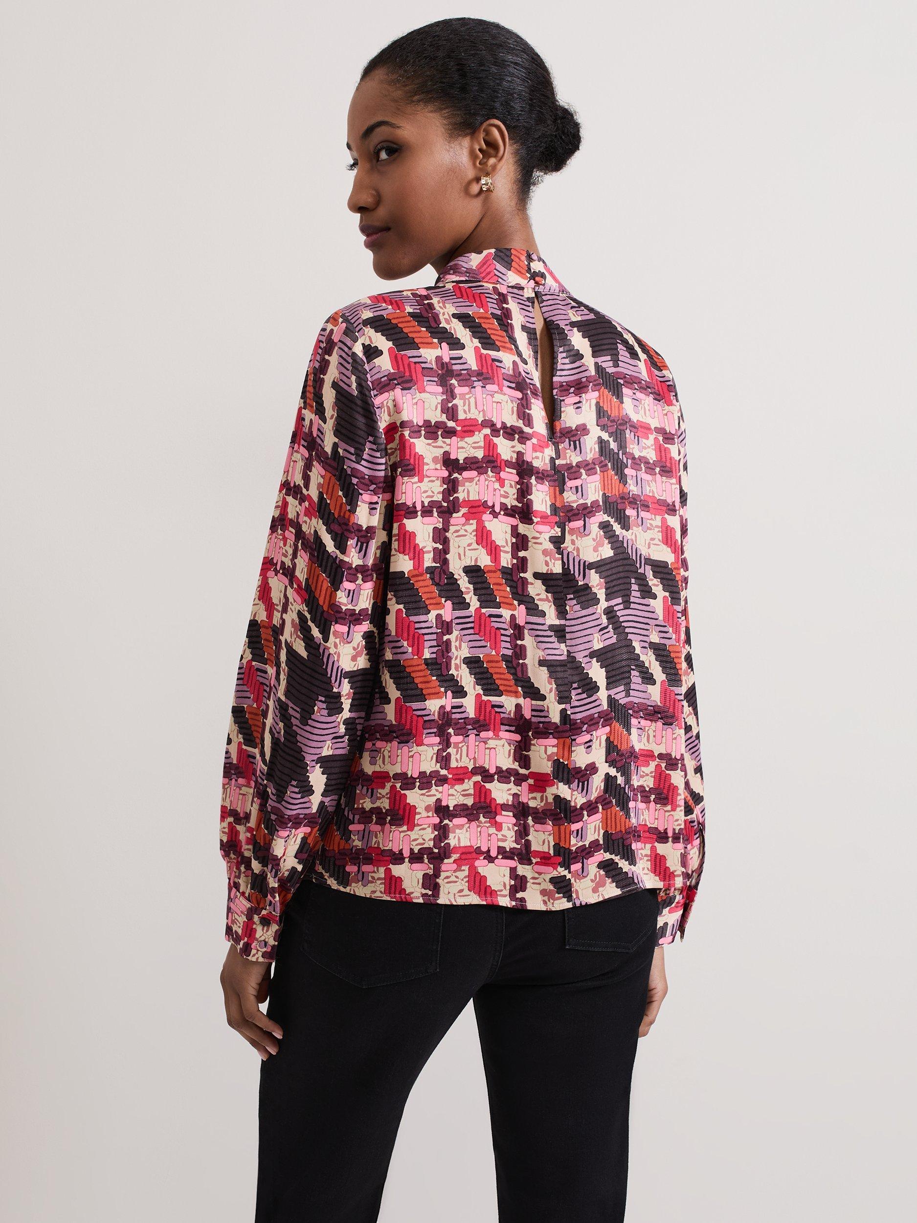 Product image 2 of 8, which shows Phase Eight Lyla Dogtooth Satin Blouse, Multi, 10