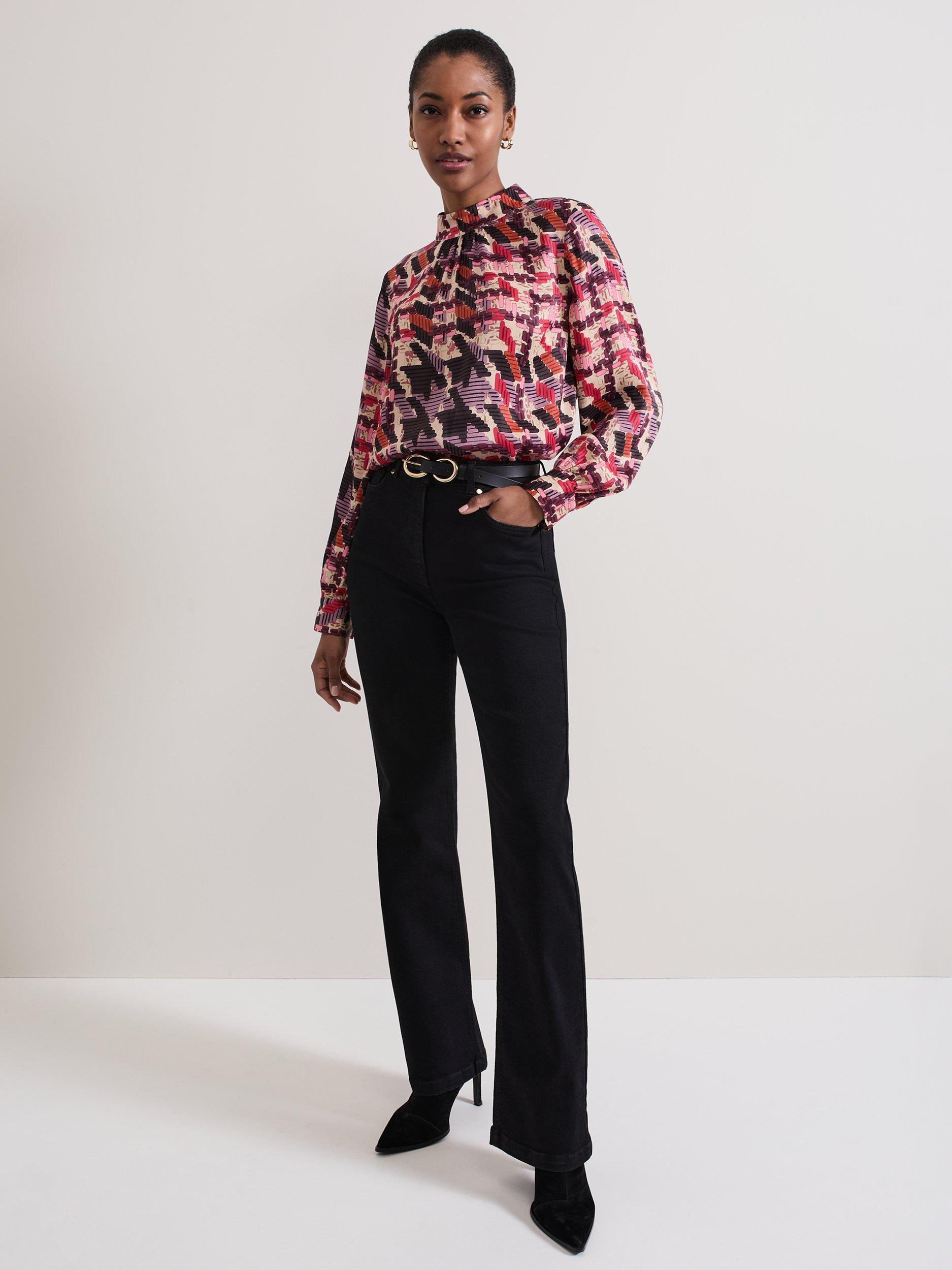 Product image 3 of 8, which shows Phase Eight Lyla Dogtooth Satin Blouse, Multi, 10