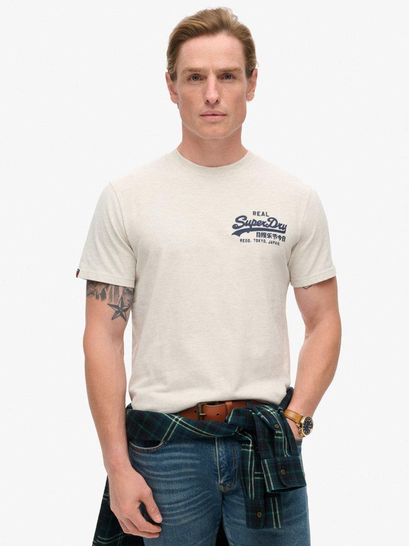 Superdry Cotton Blend Classic Vintage Logo Graphic T-Shirt, Oat Cream Marl