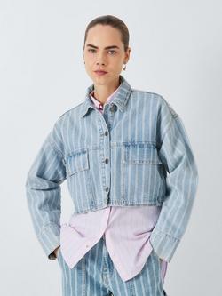 John Lewis ANYDAY Stripe Cropped Denim Jacket, Blue, Blue