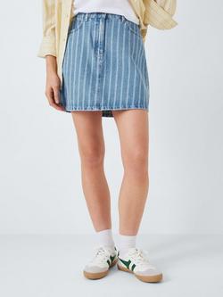 John Lewis ANYDAY Stripe Denim Mini Skirt, Stripe Denim, Stripe Denim