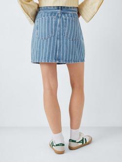 John Lewis ANYDAY Stripe Denim Mini Skirt, Stripe Denim - view 2, Stripe Denim