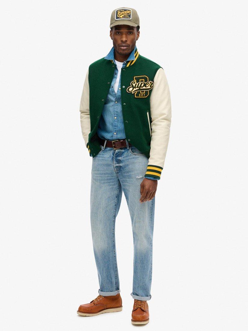 Product image 3 of 6, which shows Superdry Varsity Bomber Jacket, Pine Green, S