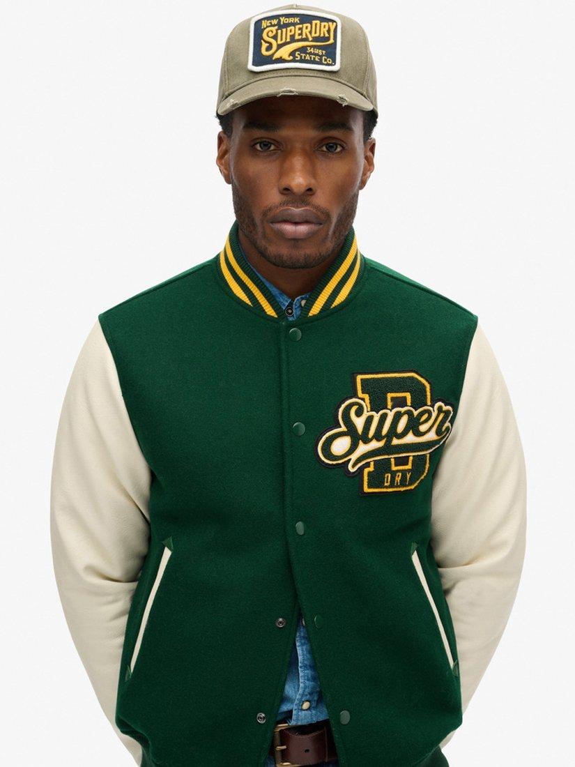 Product image 5 of 6, which shows Superdry Varsity Bomber Jacket, Pine Green, S