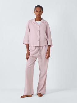 John Lewis Relaxed Linen Blend Long Pyjama Set, Mauve Chalk, Mauve Chalk