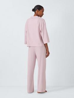 John Lewis Relaxed Linen Blend Long Pyjama Set, Mauve Chalk - view 2, Mauve Chalk