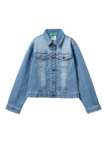 Benetton Kids' Oversized Denim Jacket, Mid Blue