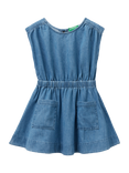 Benetton Kids' Flared Denim Dress, Blue