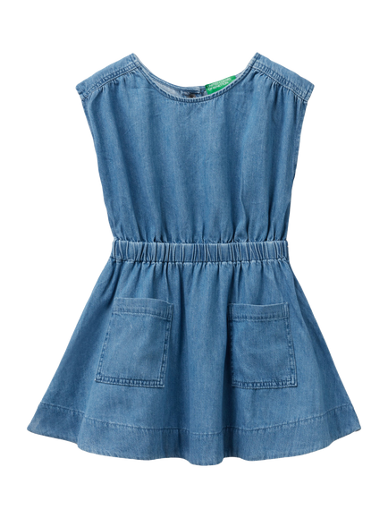 Benetton Kids' Flared Denim Dress, Blue, Blue