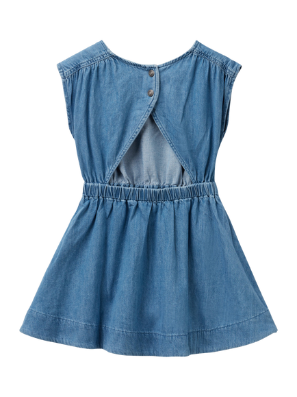 Benetton Kids' Flared Denim Dress, Blue - view 2, Blue