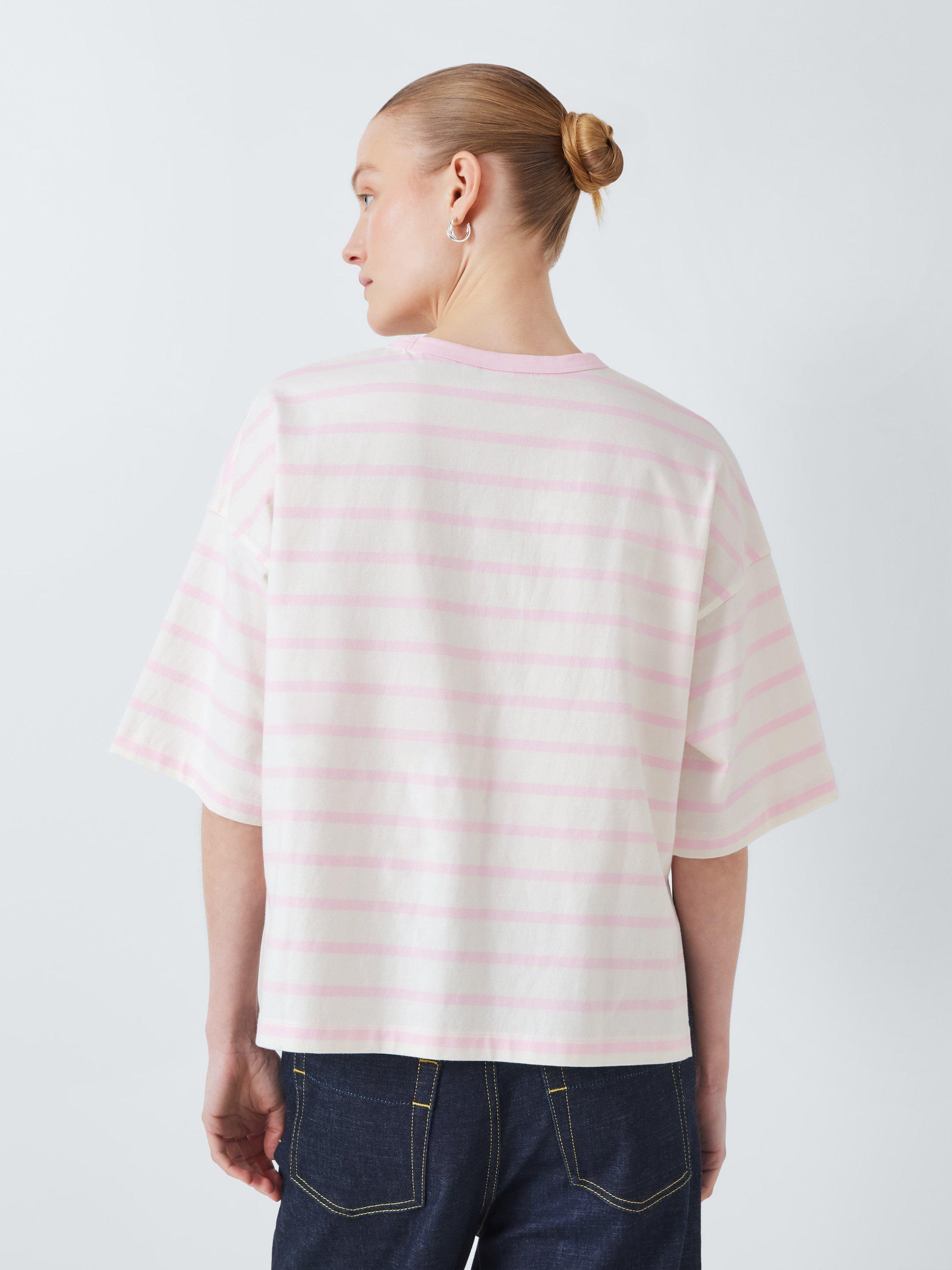 Product image 2 of 6, which shows John Lewis Cotton Stripe T-Shirt, Pink, 12