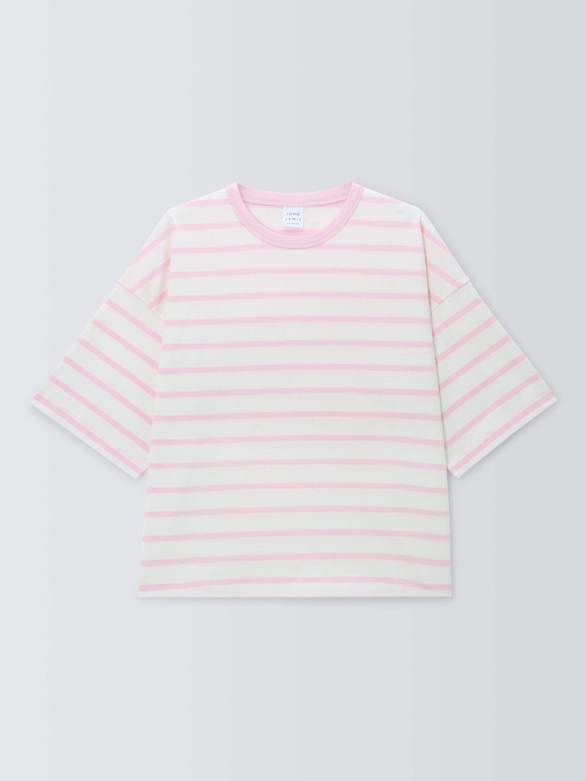 Product image 4 of 6, which shows John Lewis Cotton Stripe T-Shirt, Pink, 12