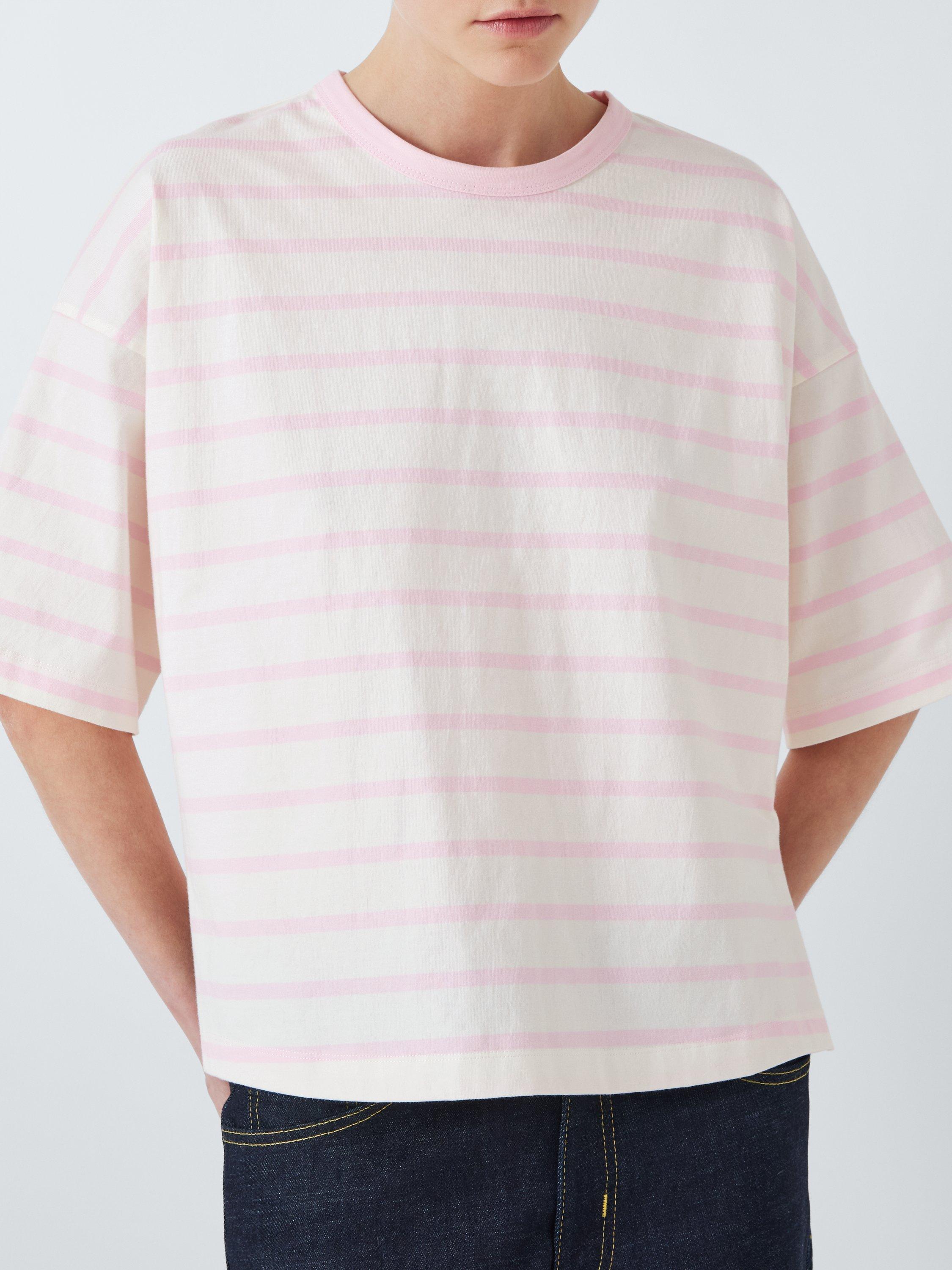 Product image 6 of 6, which shows John Lewis Cotton Stripe T-Shirt, Pink, 12