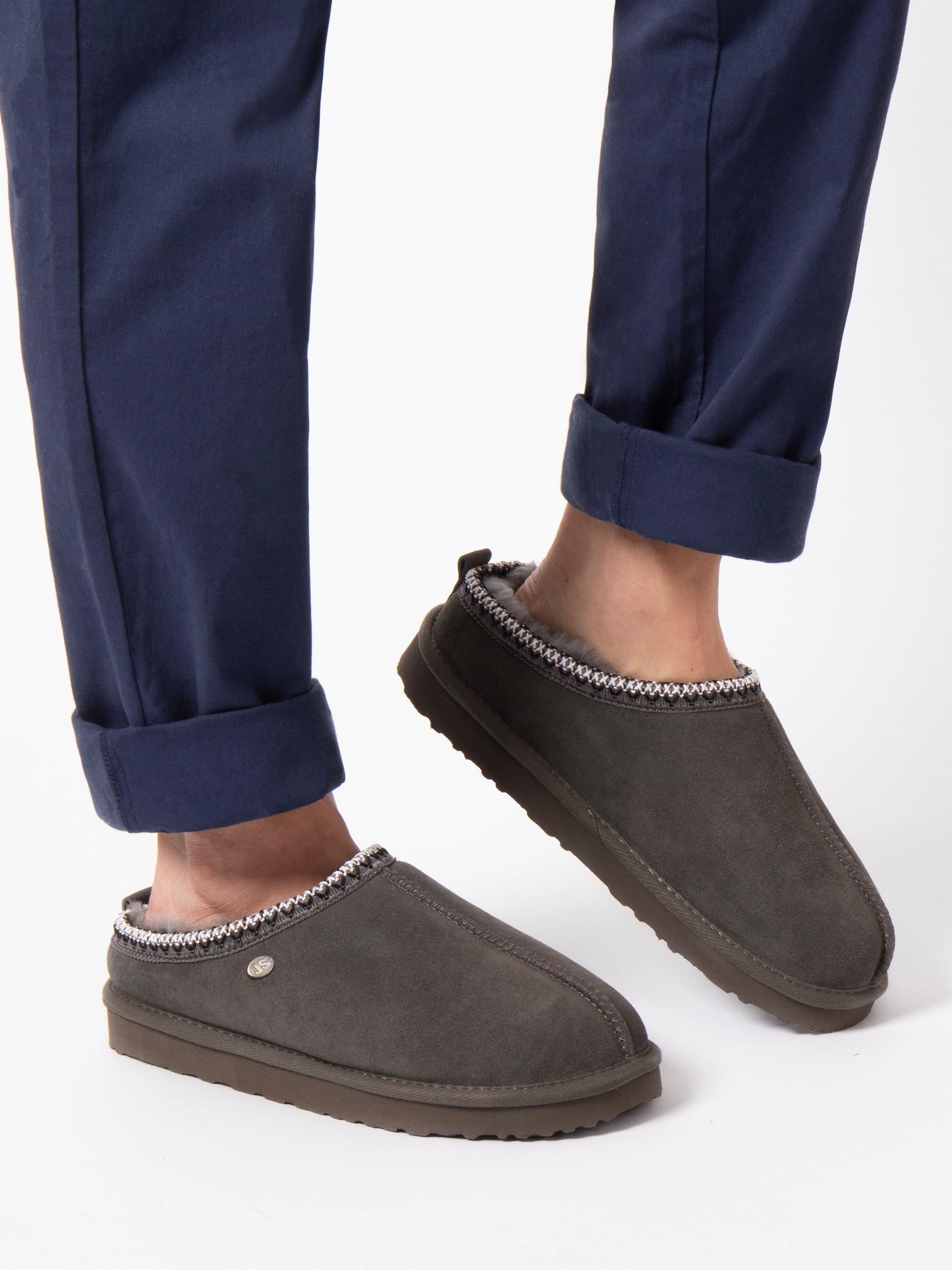 Product image 2 of 6, which shows Just Sheepskin Miles Sheepskin Chunky Mule Slippers, Granite, 8