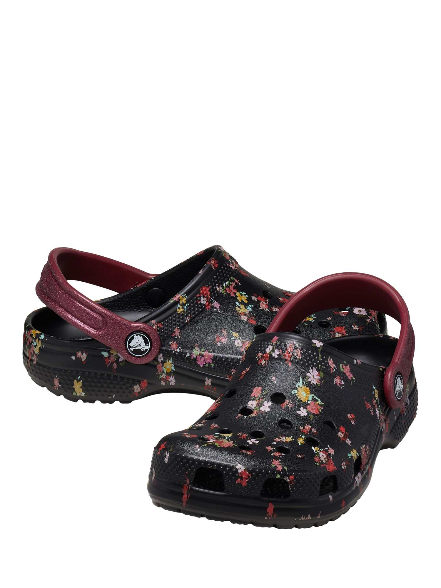 Product image 4 of 6, which shows Crocs Kids' Classic Graphic Floral Clogs, Black/Multi, 11 Jnr