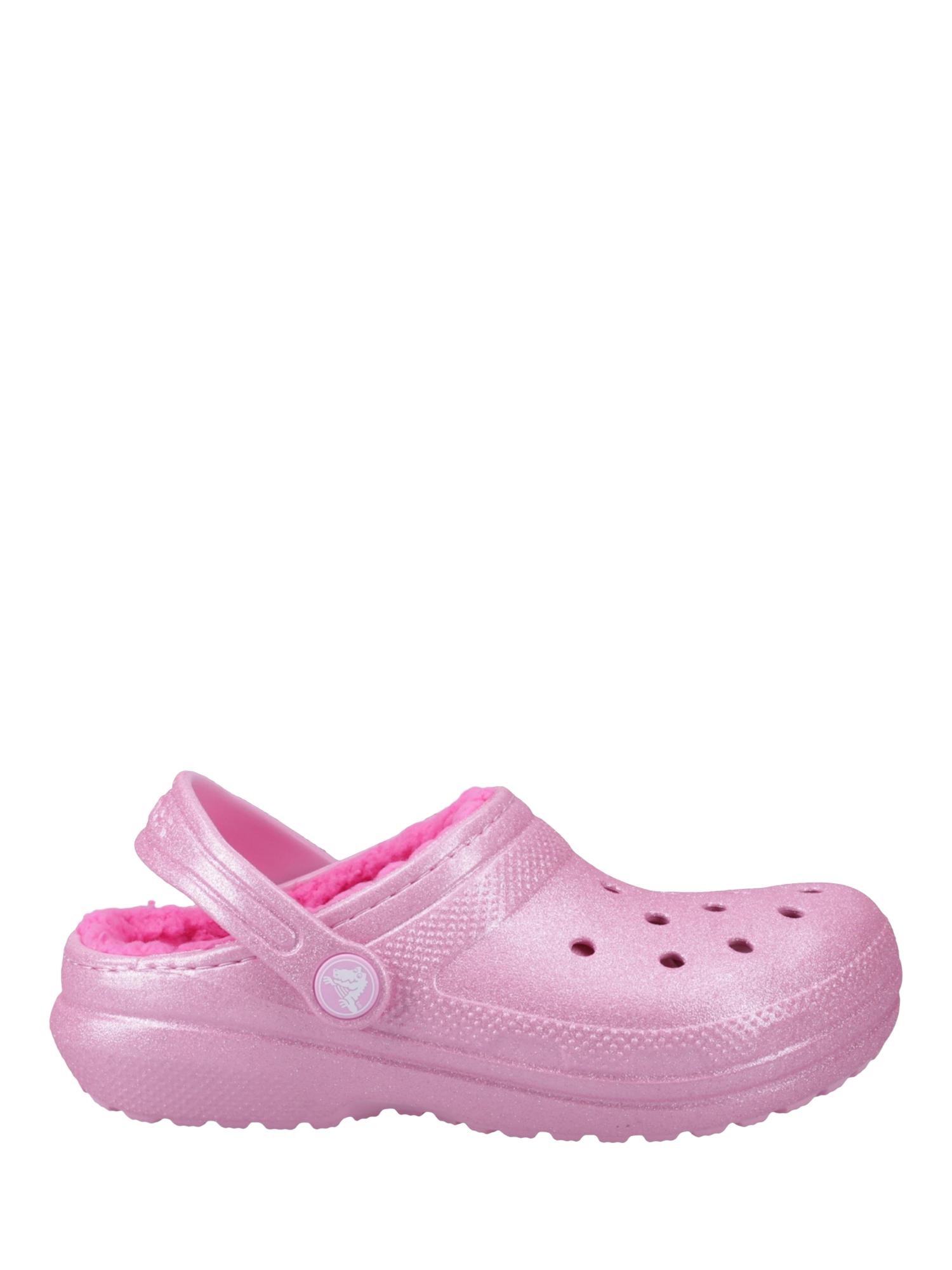 Product image 1 of 4, which shows Crocs Kids' Classic Glitter Lined Clogs, Pink Tweed, 11 Jnr