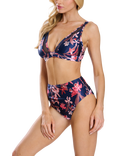 South Beach Floral Print High Waist Bikini Bottoms, Blue Navy