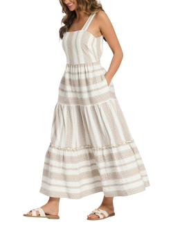 South Beach Square Neck Jacquard Maxi Dress, Taupe/White - view 2, Taupe/White