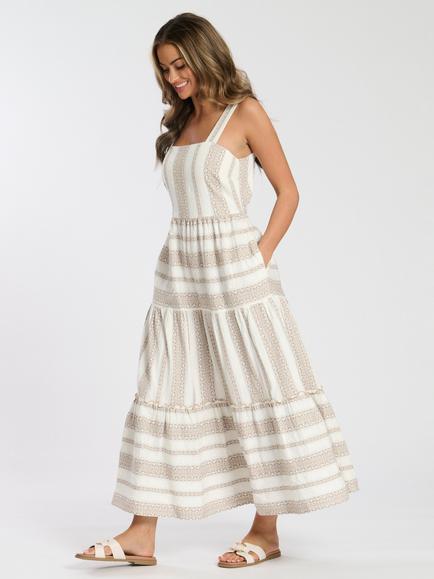 South Beach Square Neck Jacquard Maxi Dress, Taupe/White - view 2, Taupe/White