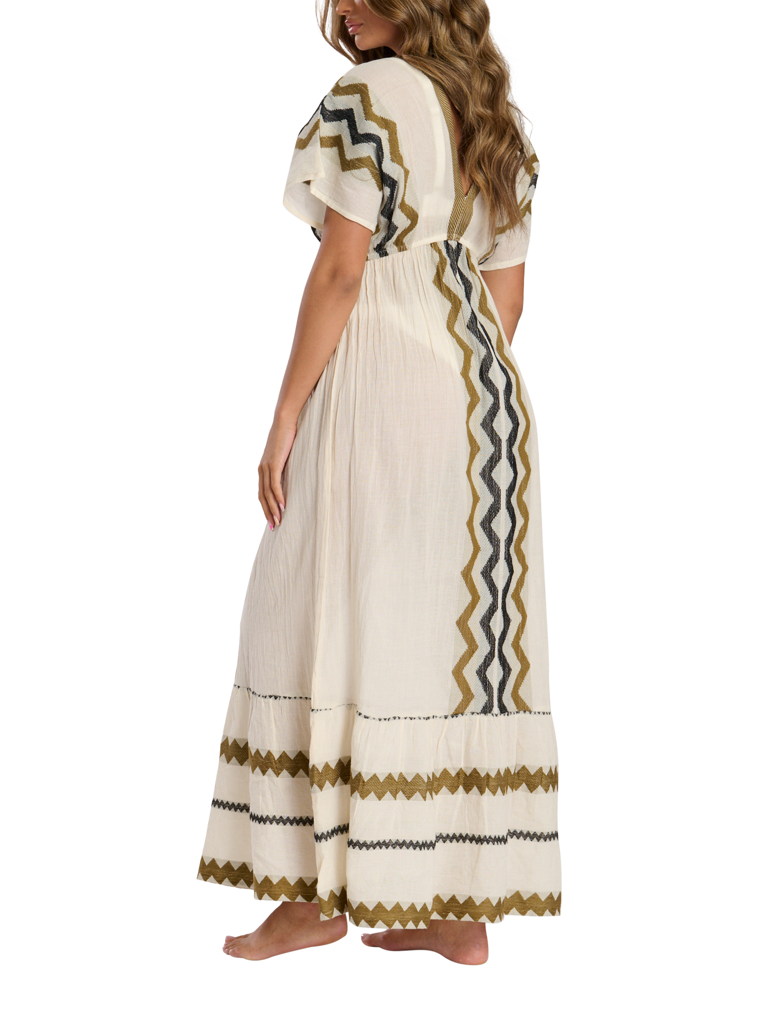 Product image 4 of 4, which shows South Beach V Neck Jacquard Maxi Dress, Cream/Multi, 10