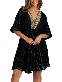 South Beach V Neck Sequin Detail Dress, Black/Gold - view 2, Black/Gold