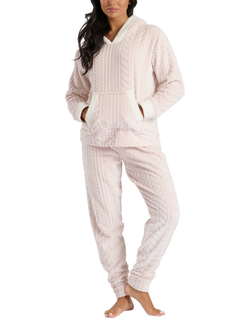 Loungeable Cable Cut Fleece Pyjamas, Light Pink, Light Pink