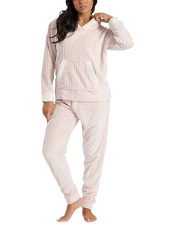 Loungeable Cable Cut Fleece Pyjamas, Light Pink - view 2, Light Pink