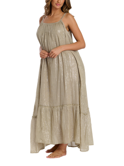 South Beach Scoop Neck Metallic Strappy Maxi Dress, Green, Green