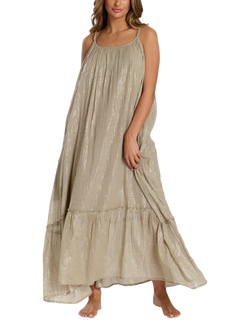 South Beach Scoop Neck Metallic Strappy Maxi Dress, Green - view 2, Green