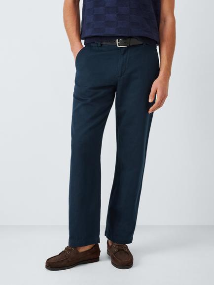 John Lewis Cotton Linen Blend Trousers, Navy