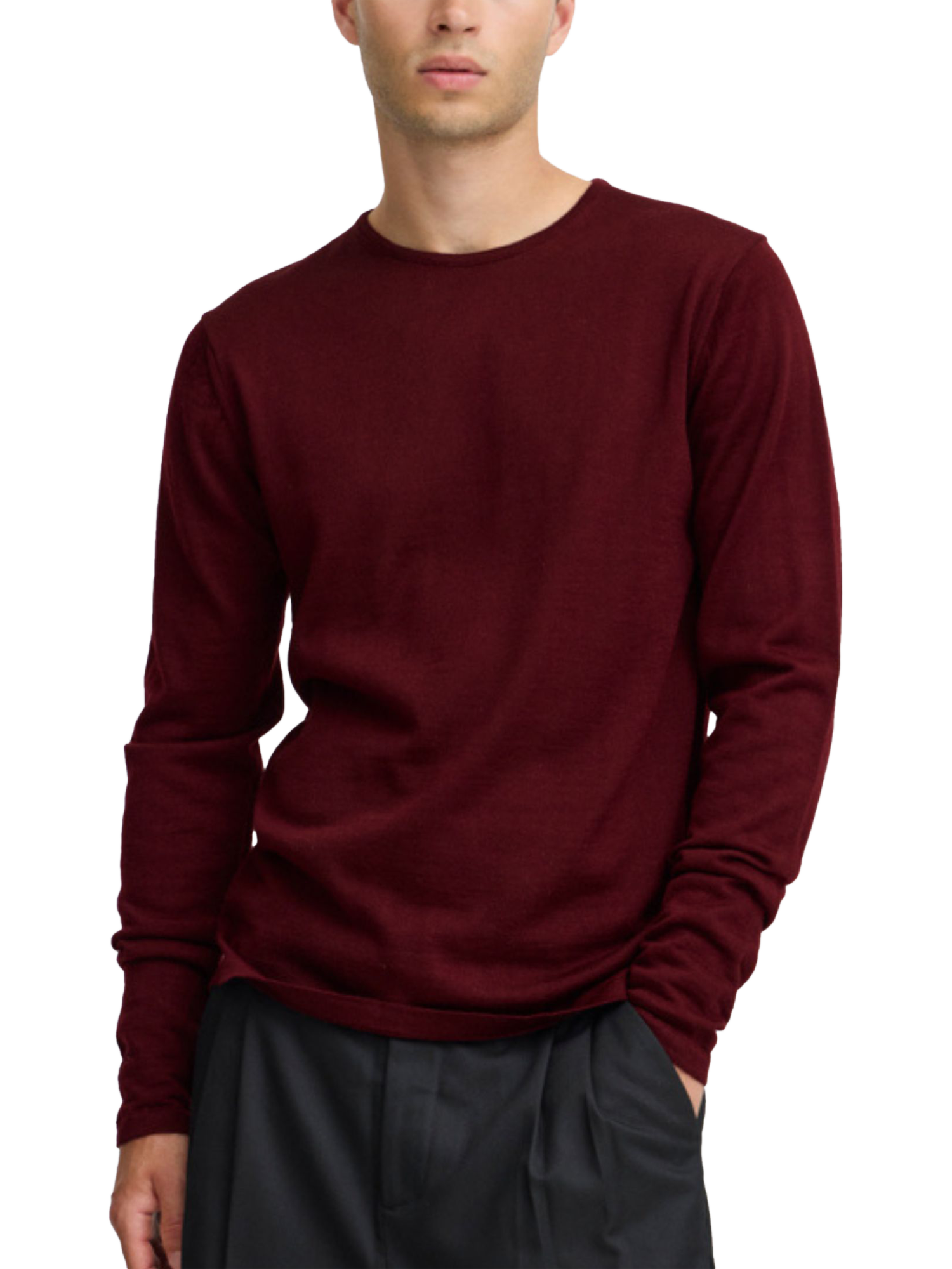 Product image 1 of 6, which shows Casual Friday Italian Merino Knit Jumper, Vineyard Wine, S