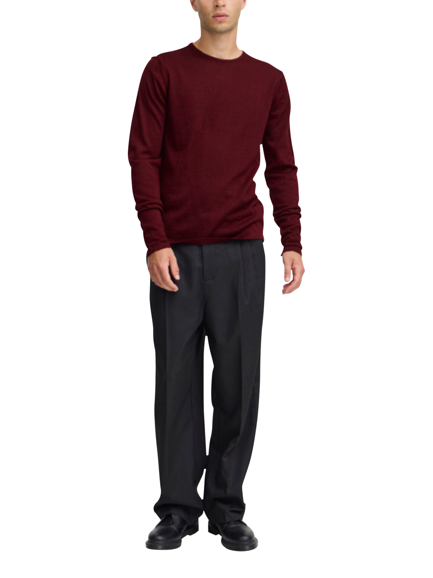 Product image 3 of 6, which shows Casual Friday Italian Merino Knit Jumper, Vineyard Wine, S