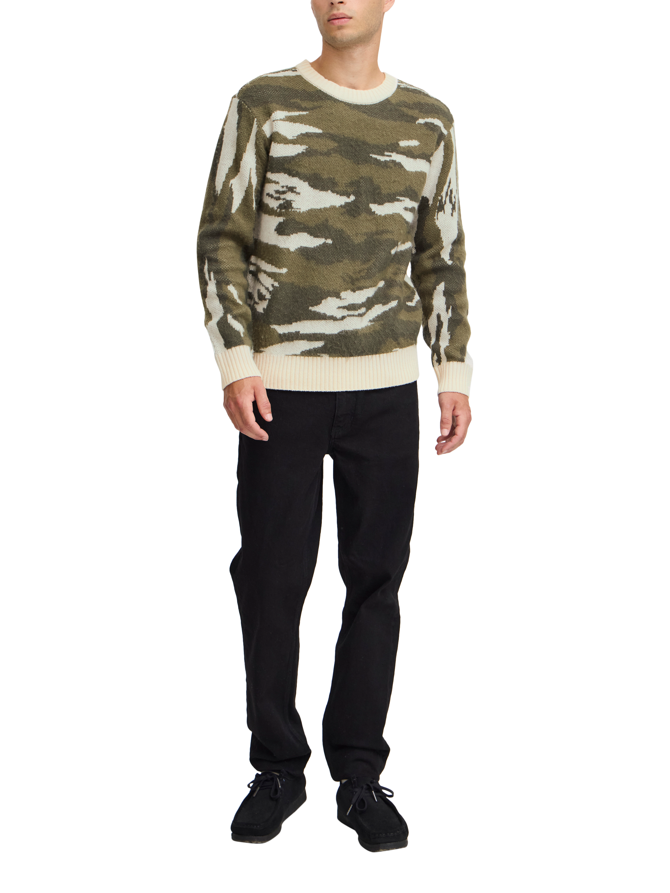 Casual Friday Klaes Crew Neck Camo Knit Top, Deep Depths