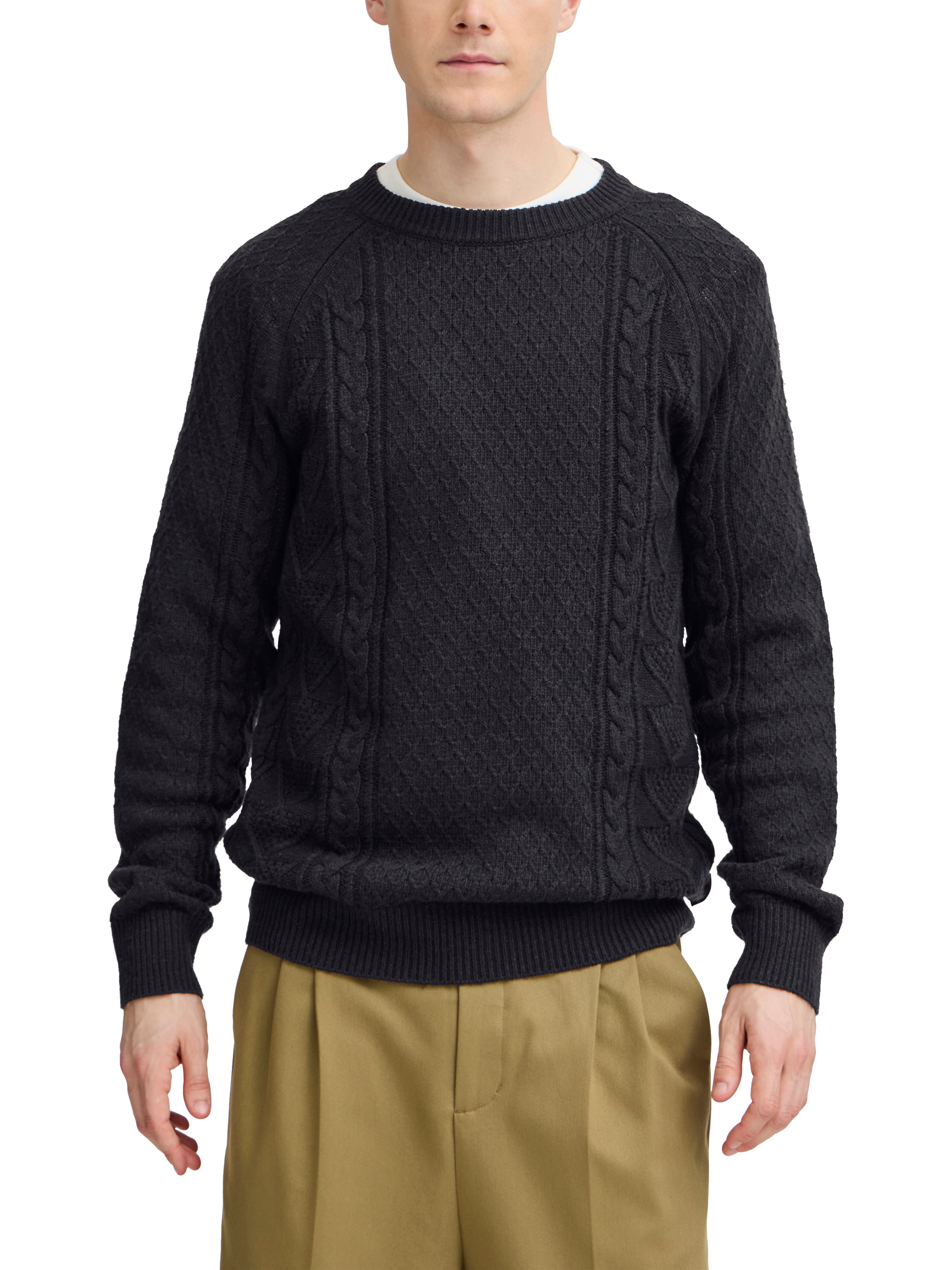 Product image 1 of 7, which shows Casual Friday Kristian Crew Neck Cable Knit Jumper, Dark Navy, M