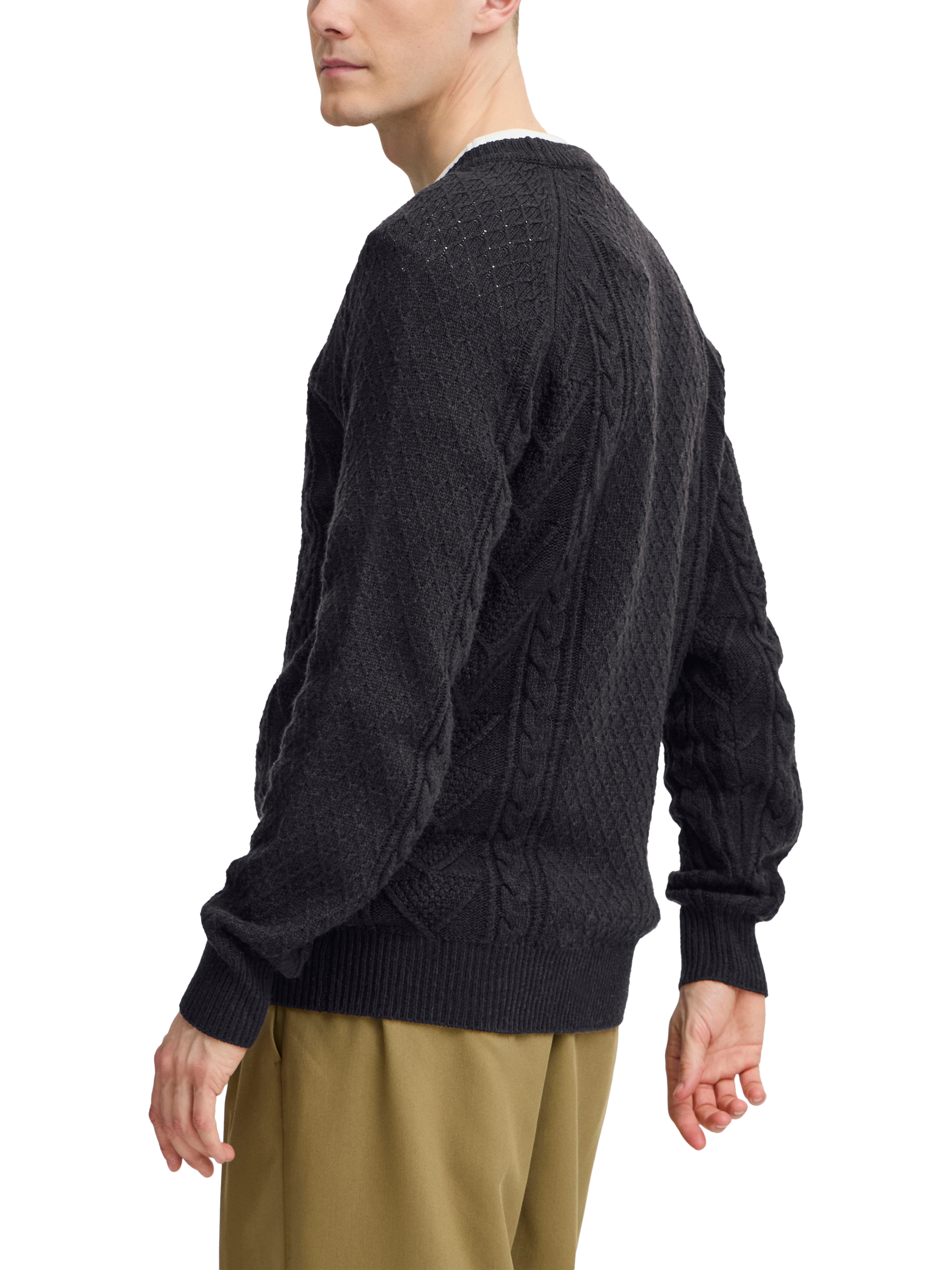 Product image 2 of 7, which shows Casual Friday Kristian Crew Neck Cable Knit Jumper, Dark Navy, M