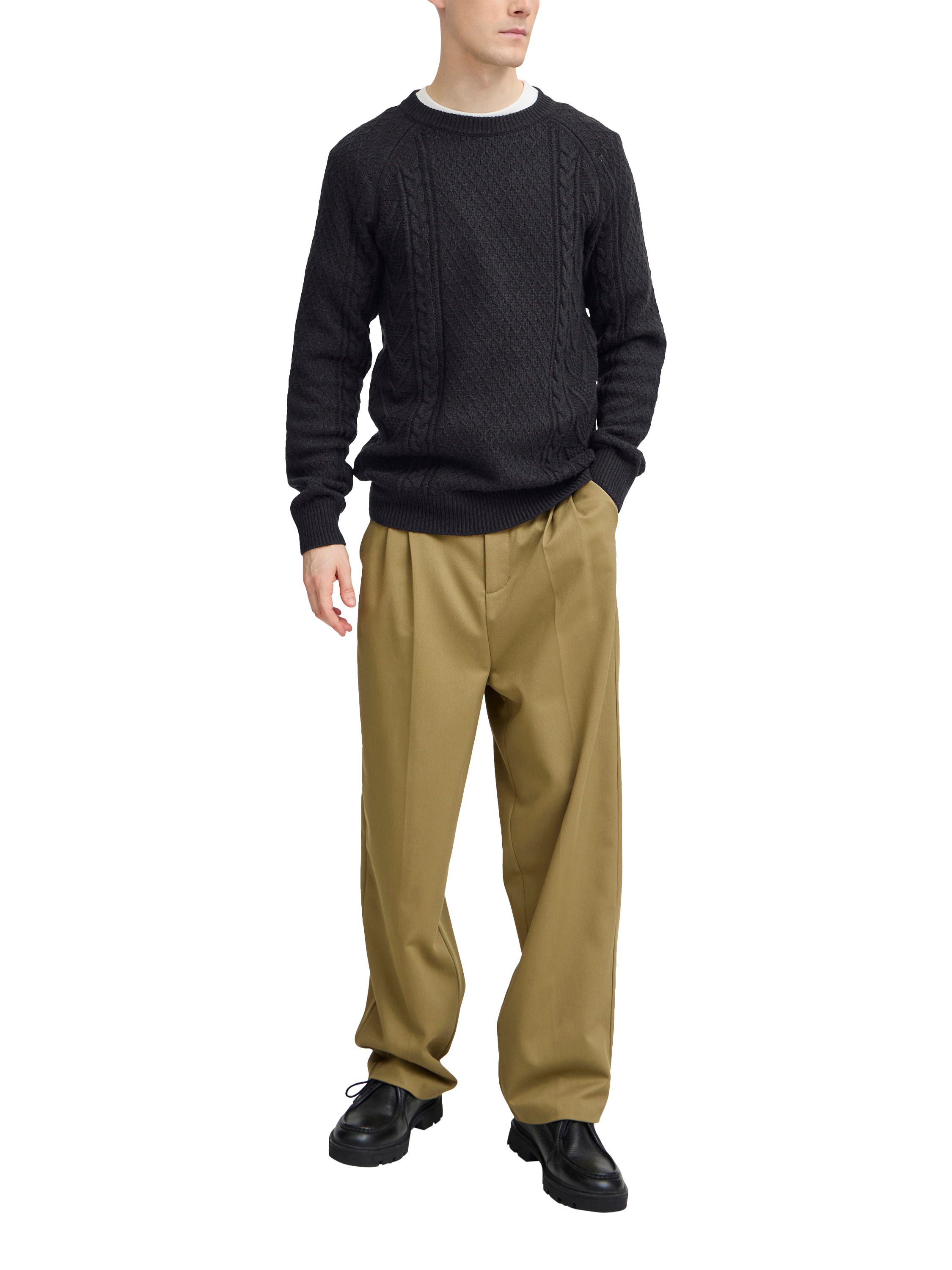 Product image 3 of 7, which shows Casual Friday Kristian Crew Neck Cable Knit Jumper, Dark Navy, M