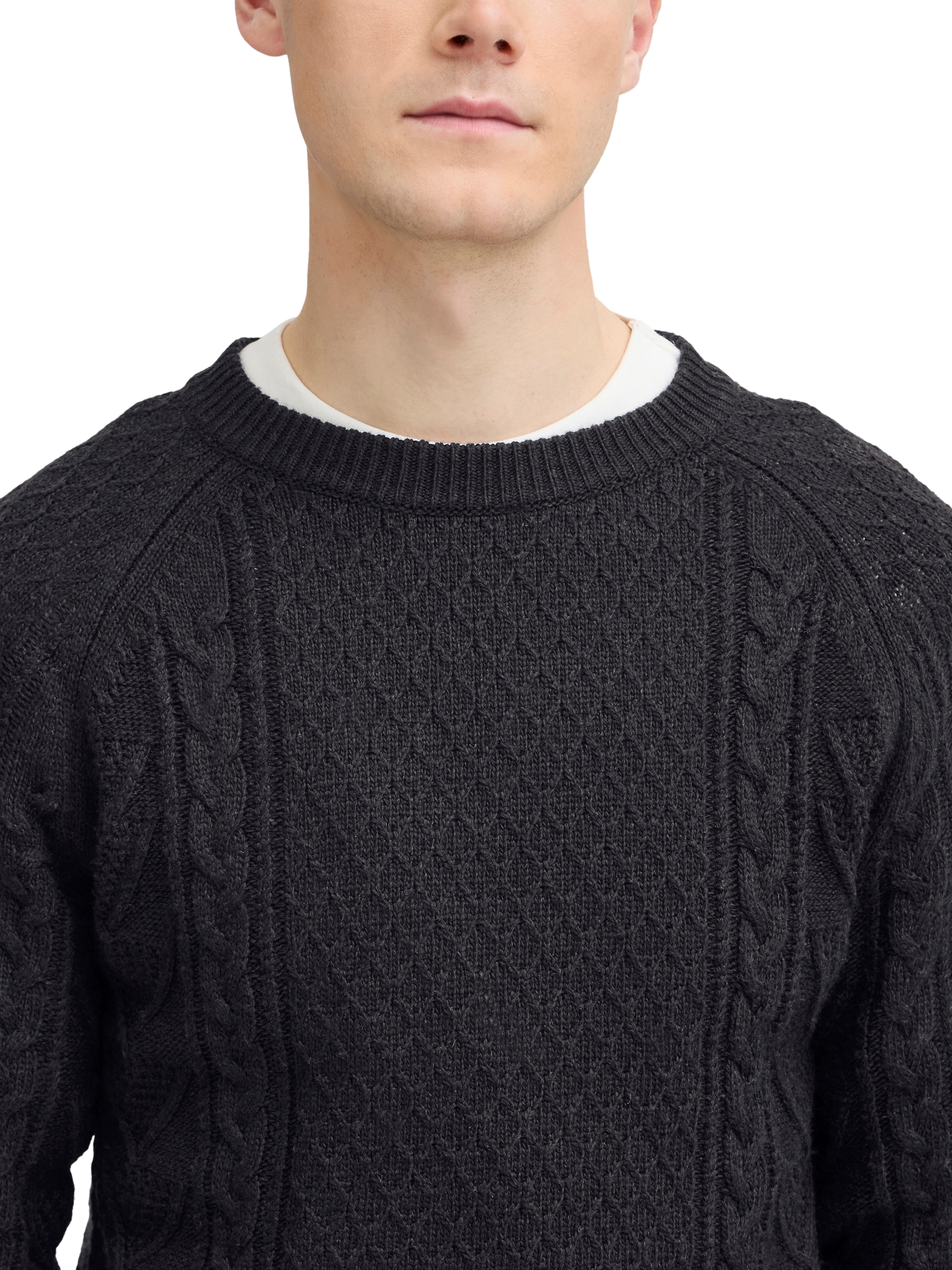 Product image 4 of 7, which shows Casual Friday Kristian Crew Neck Cable Knit Jumper, Dark Navy, M