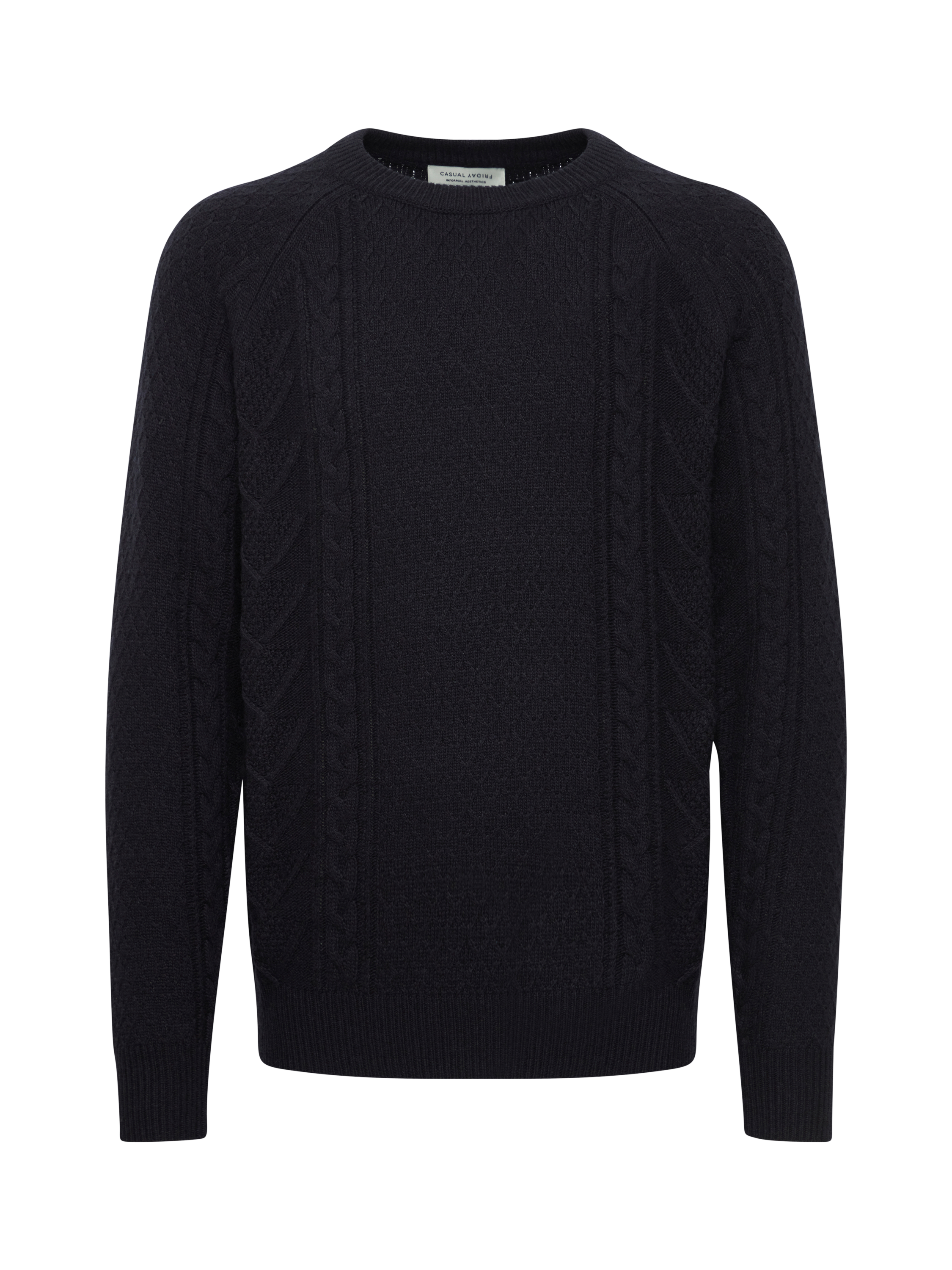 Product image 5 of 7, which shows Casual Friday Kristian Crew Neck Cable Knit Jumper, Dark Navy, M